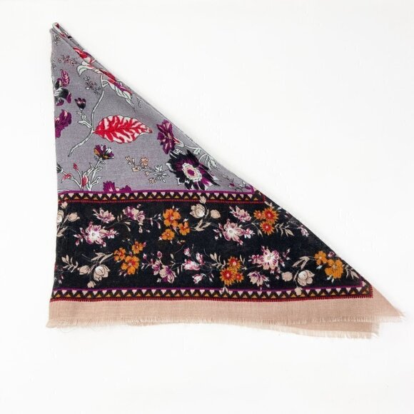 VINTAGE CHALLIS by Berkshire | Floral Black Tan Gray 29" Scarf - Picture 3 of 7